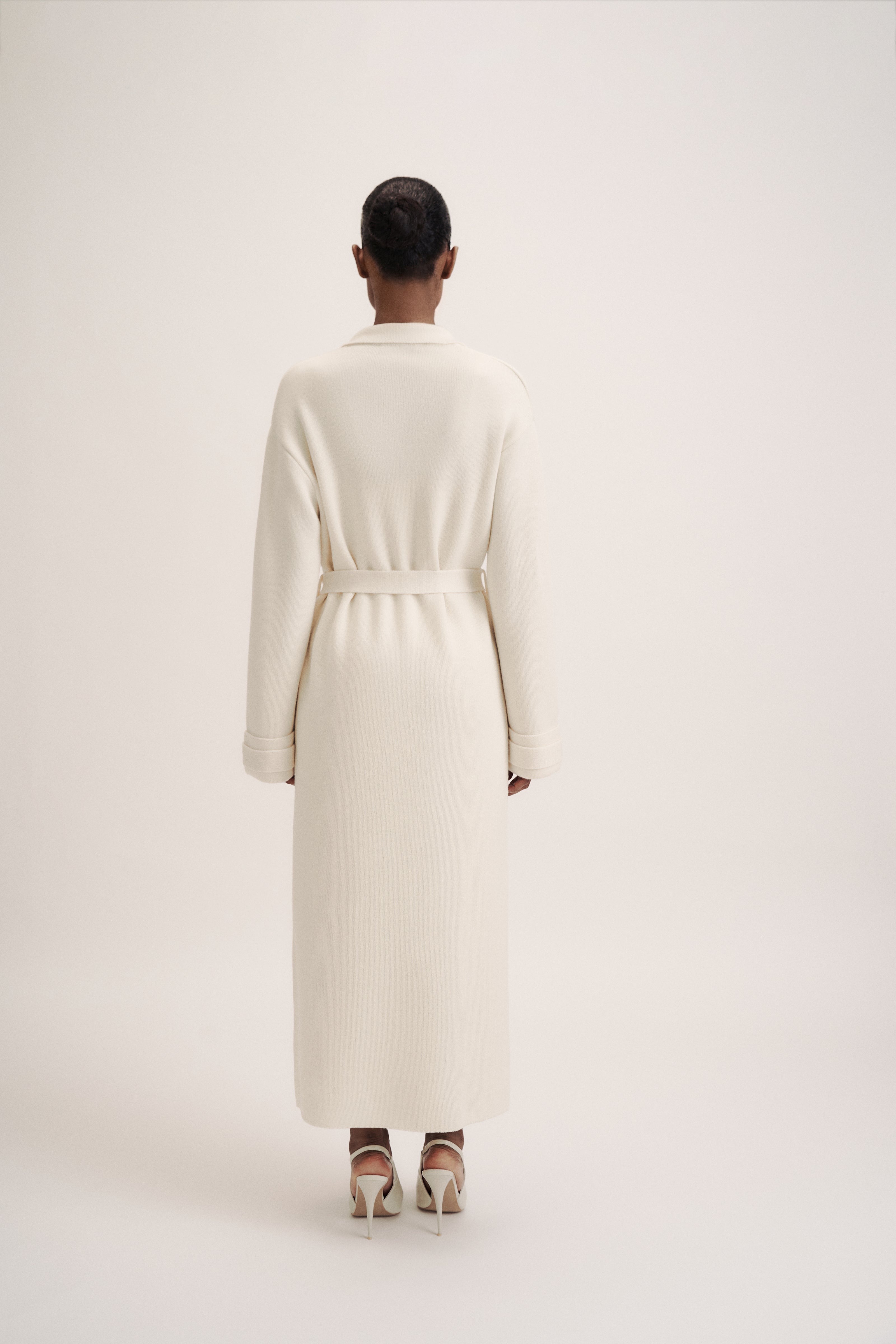 LEO belted coat-cardigan in merino wool, milk