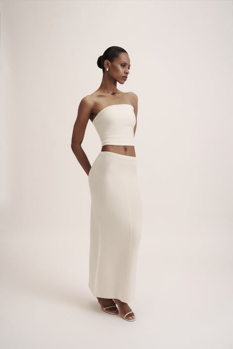LEO fitted skirt in merino wool, milk