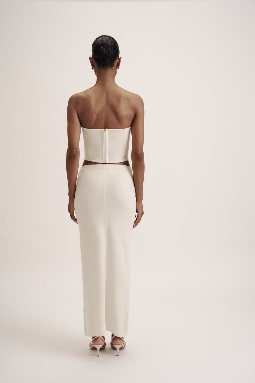 LEO fitted skirt in merino wool, milk