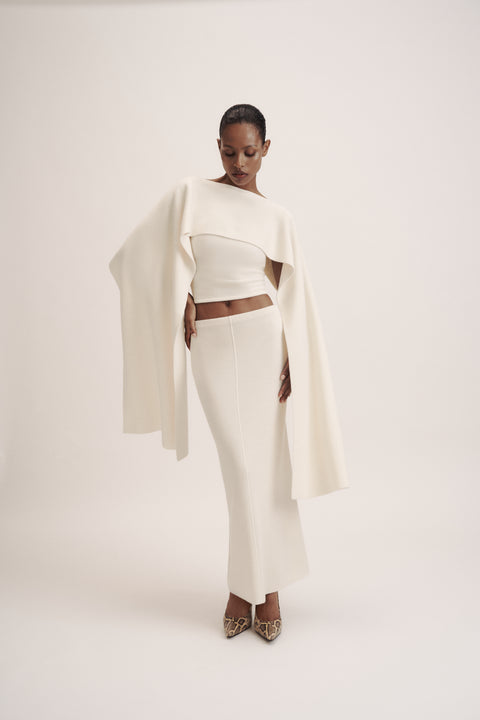 LEO fitted skirt in merino wool, milk