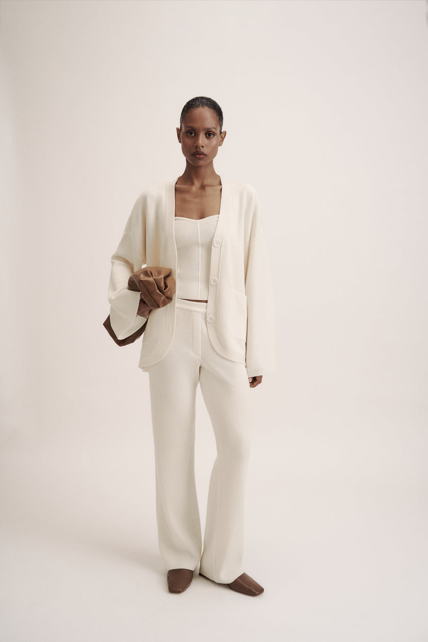 LEO knit corset top in merino wool, milk