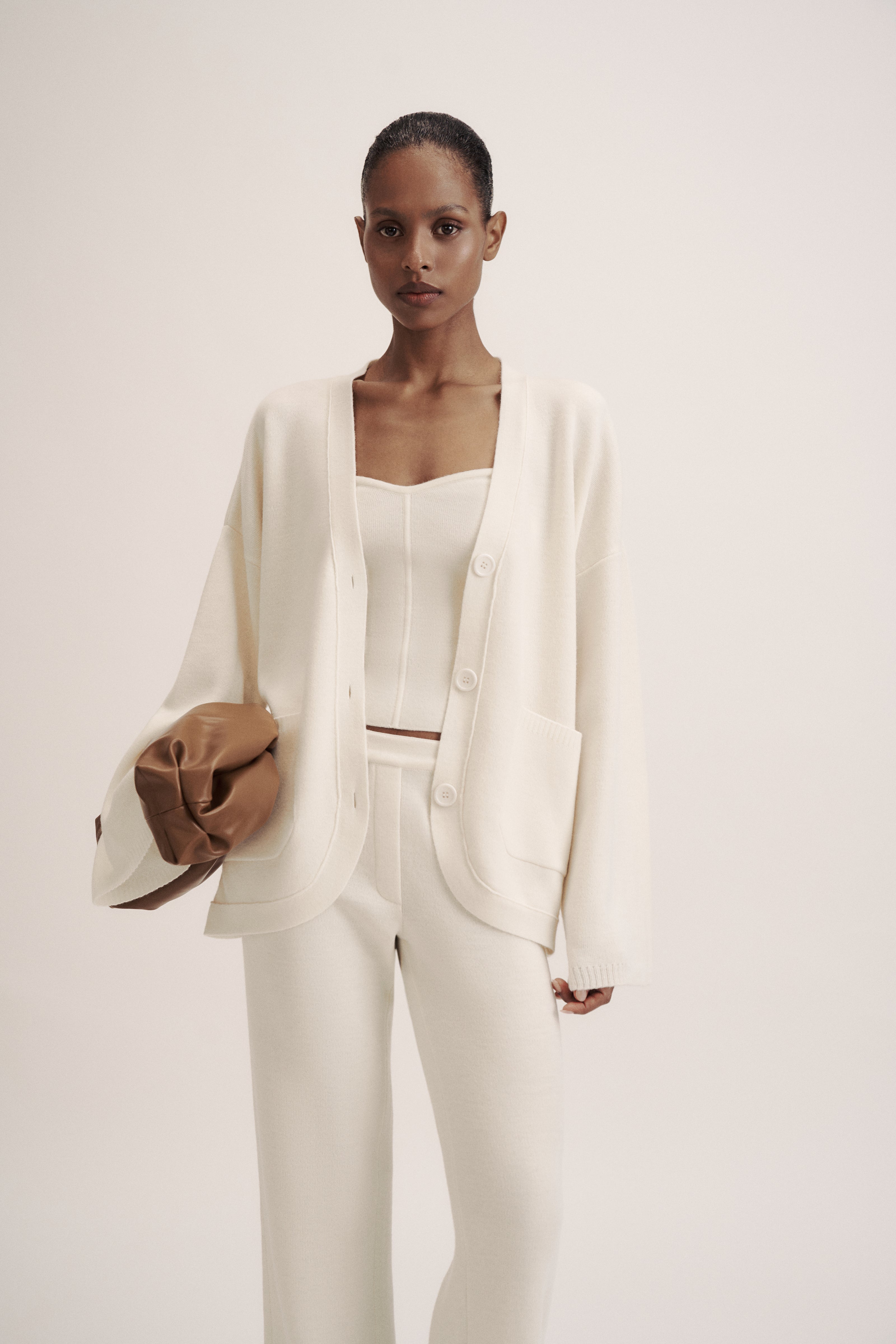 LEO knit corset top in merino wool, milk