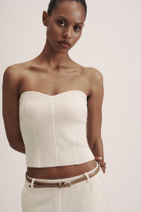 LEO knit corset top in merino wool, milk