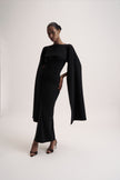 LEO asymmetric cape in merino wool, black