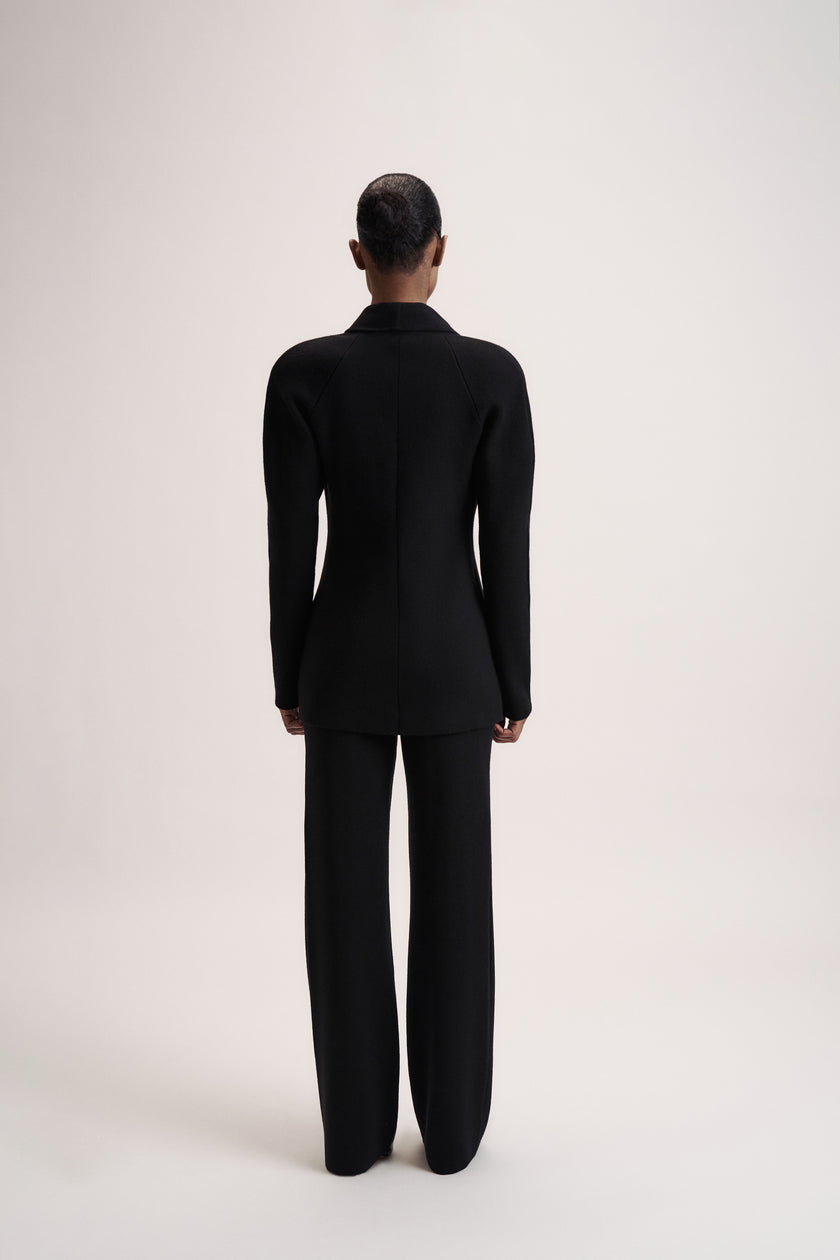 LEO straight leg classic cut merino wool pants, black