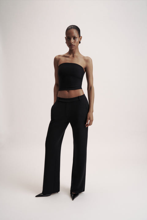 LEO corset style bandeau top in merino wool, black