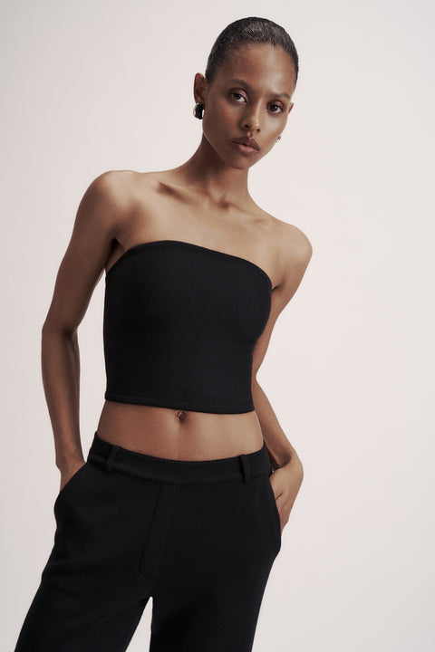 LEO corset style bandeau top in merino wool, black