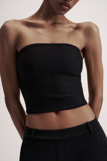 LEO corset style bandeau top in merino wool, black