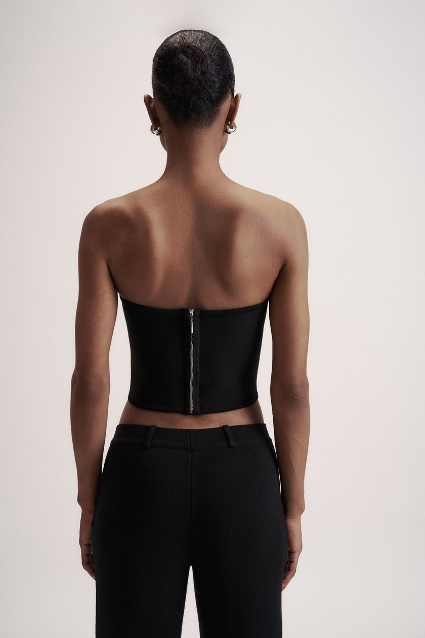 LEO corset style bandeau top in merino wool, black