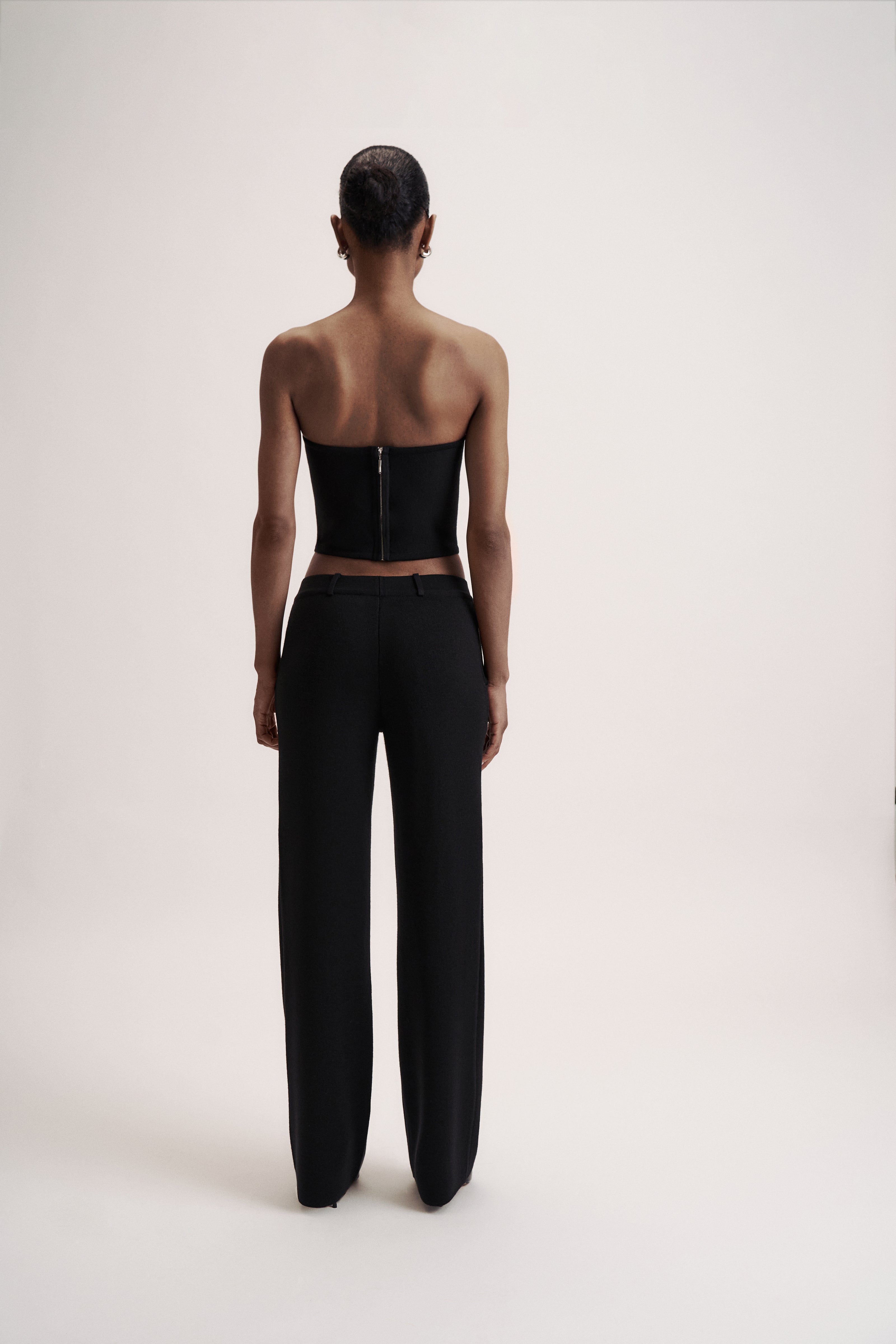 LEO straight leg classic cut merino wool pants, black