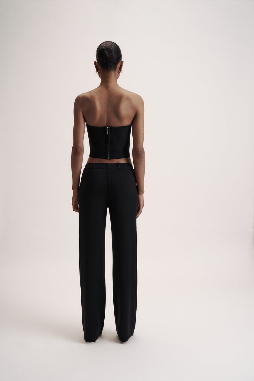 LEO straight leg classic cut merino wool pants, black