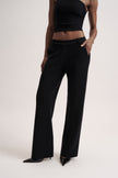 LEO straight leg classic cut merino wool pants, black