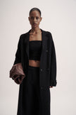 LEO belted coat-cardigan in merino wool, black