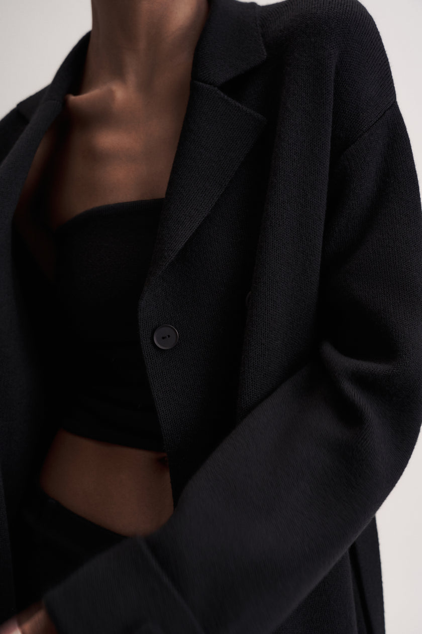 LEO belted coat-cardigan in merino wool, black