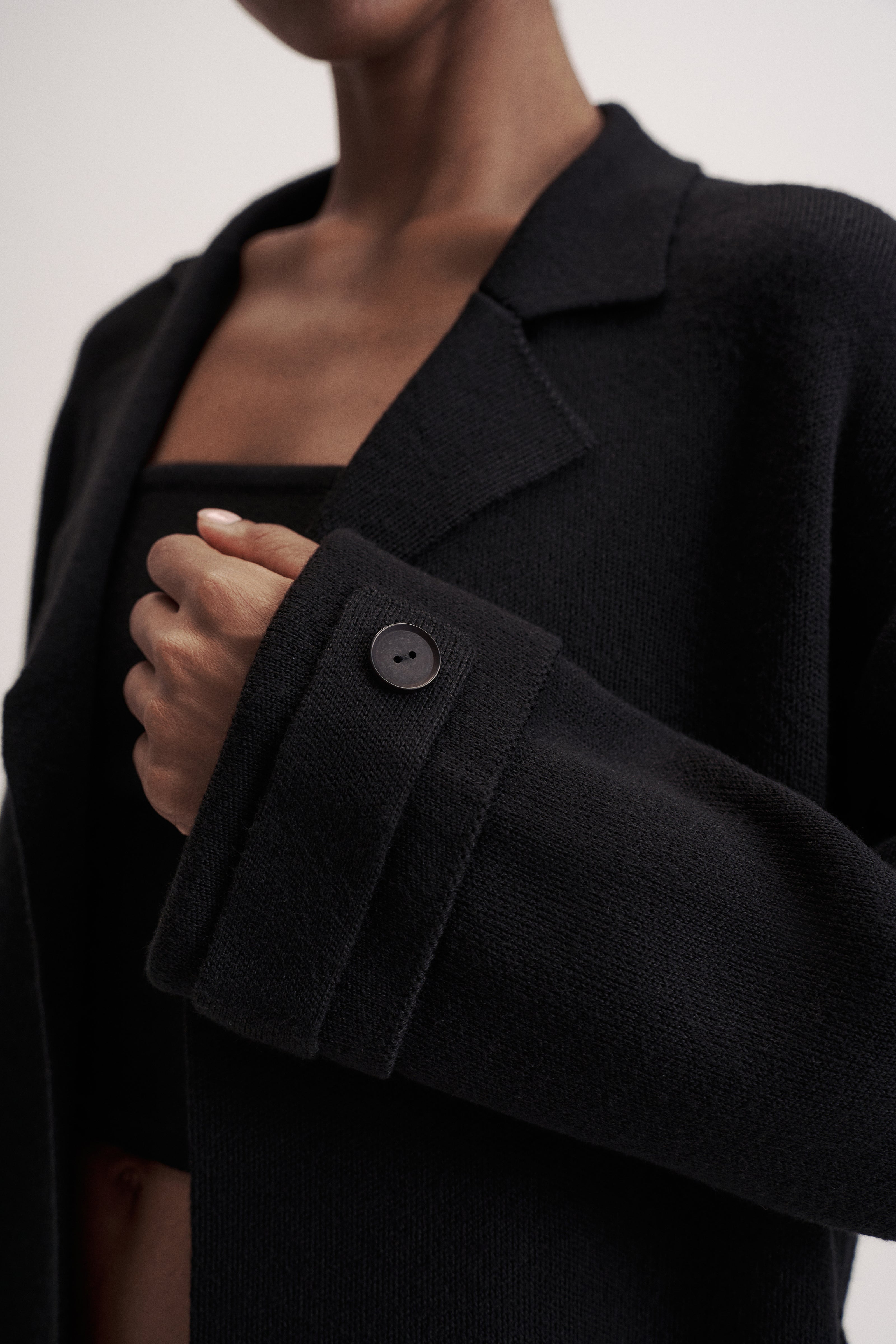 LEO belted coat-cardigan in merino wool, black