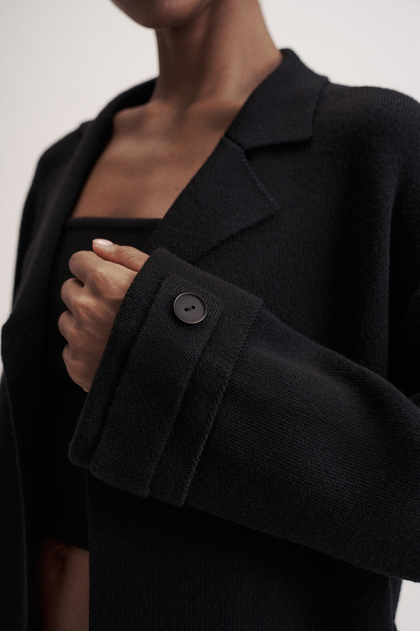 LEO belted coat-cardigan in merino wool, black