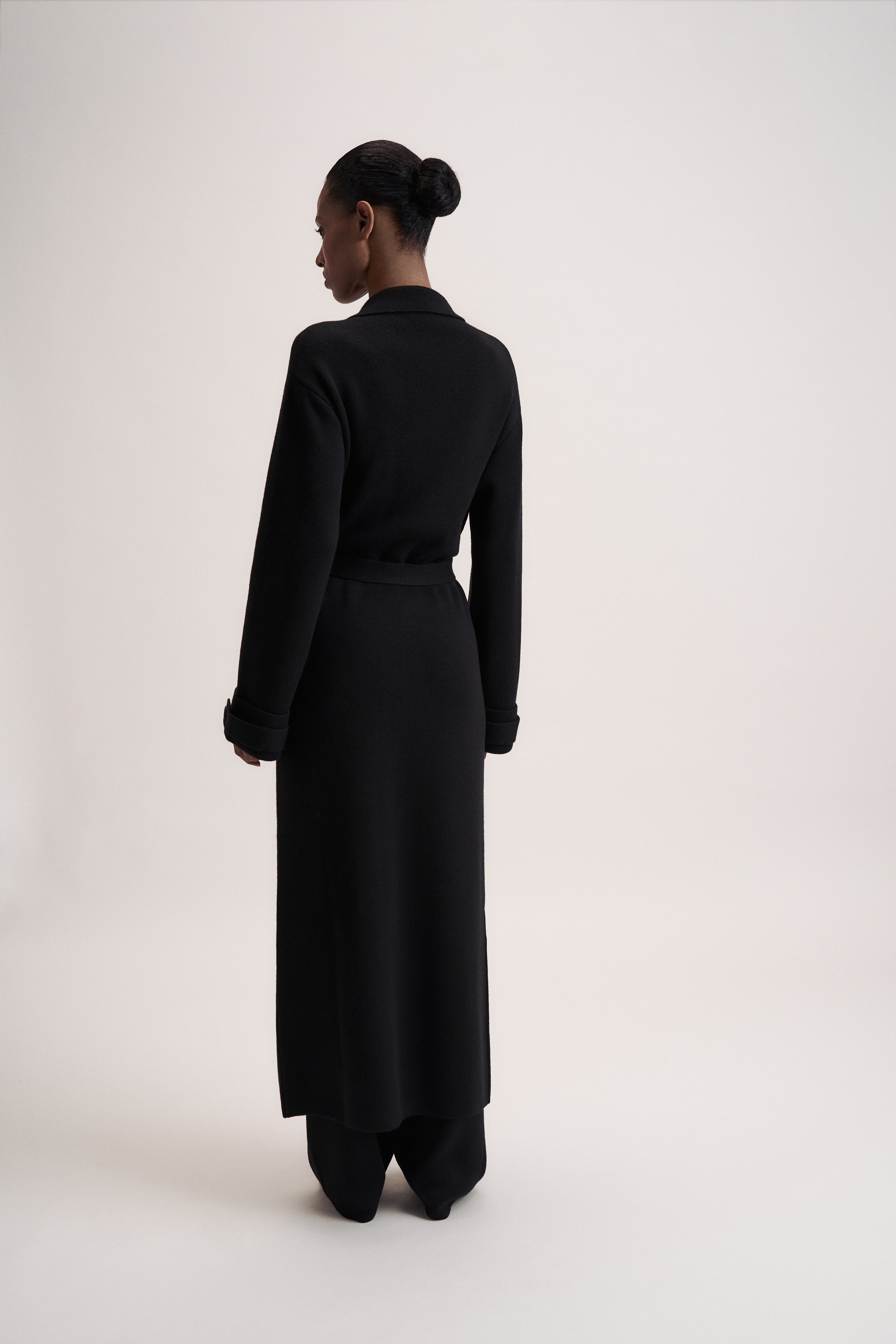 LEO belted coat-cardigan in merino wool, black
