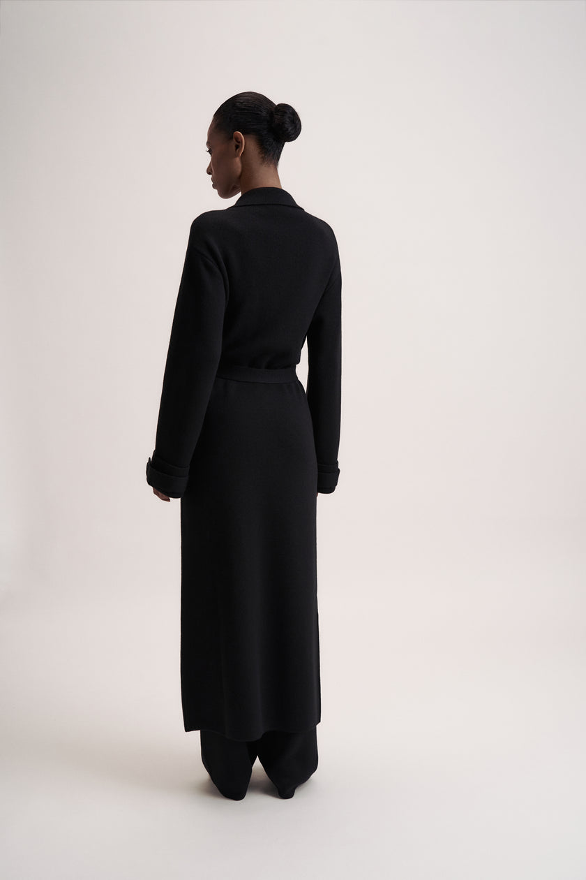 LEO belted coat-cardigan in merino wool, black