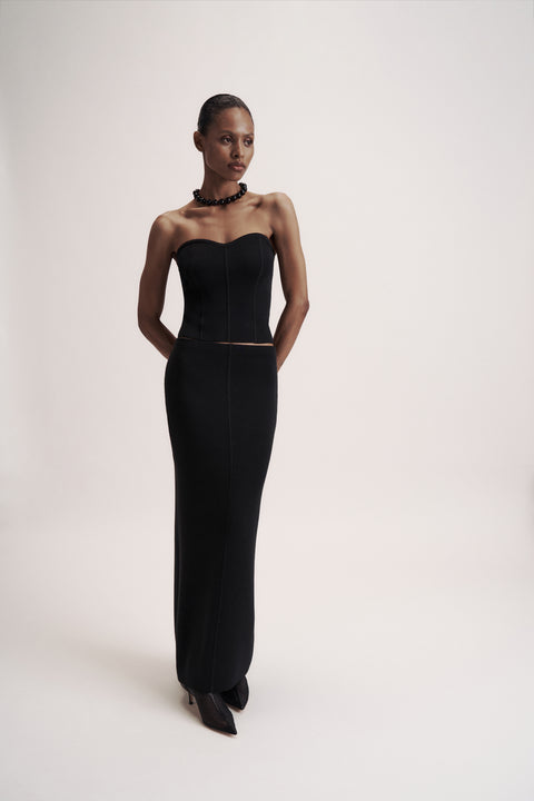LEO knit corset top in merino wool, black