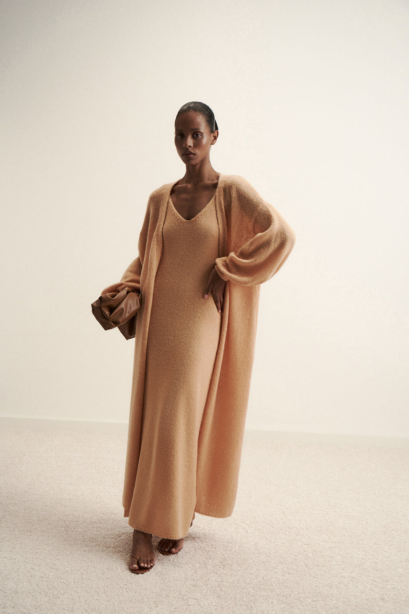DIORA alpaca long cardigan, peach