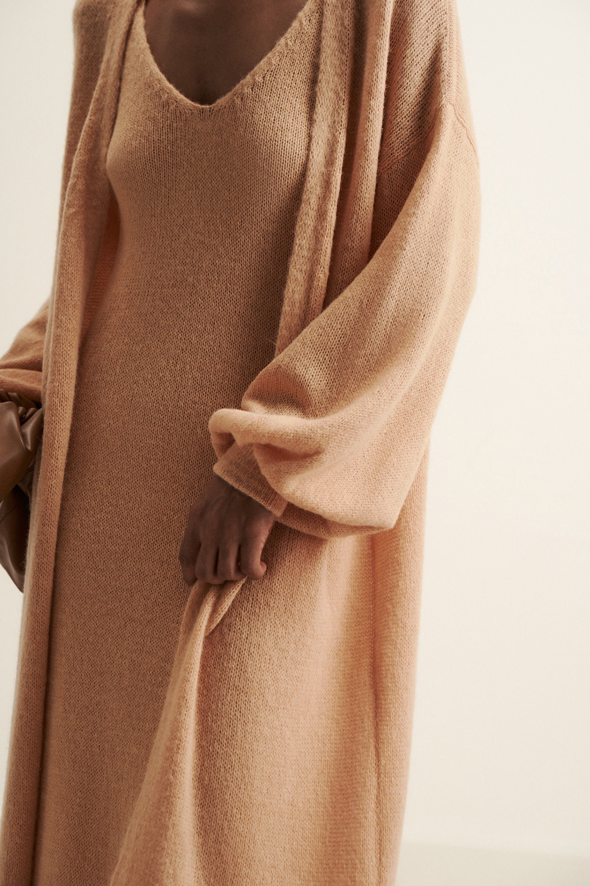 DIORA alpaca long cardigan, peach