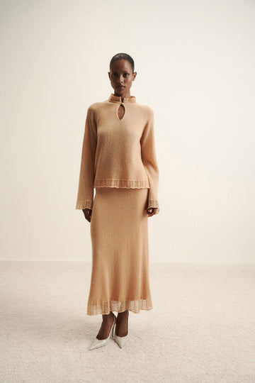 DIORA alpaca scallop-trim jumper, peach