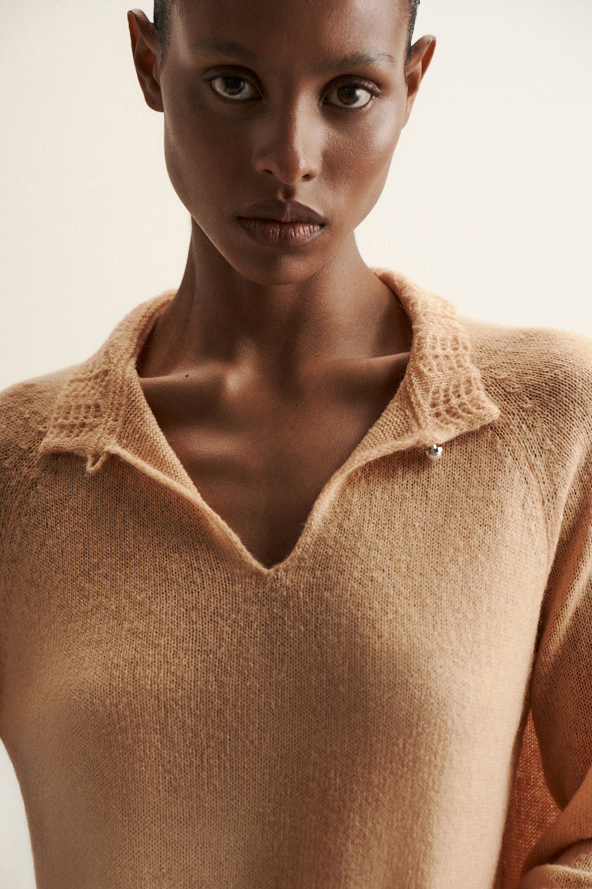 DIORA alpaca scallop-trim jumper, peach