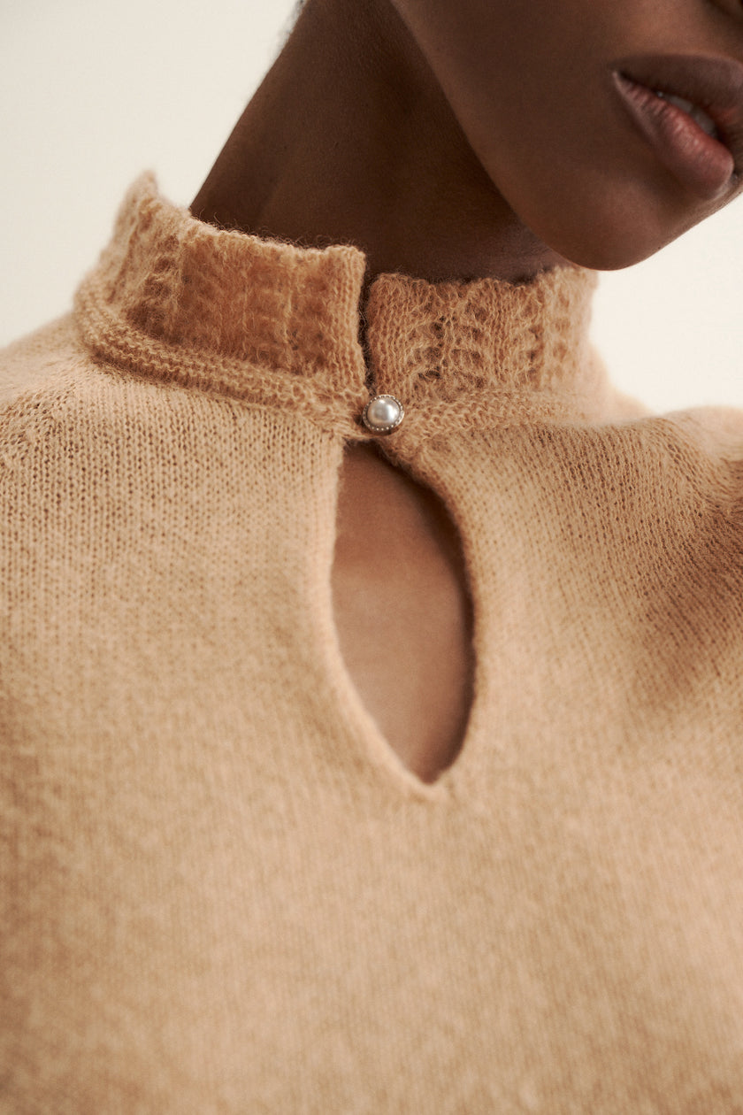 DIORA alpaca scallop-trim jumper, peach
