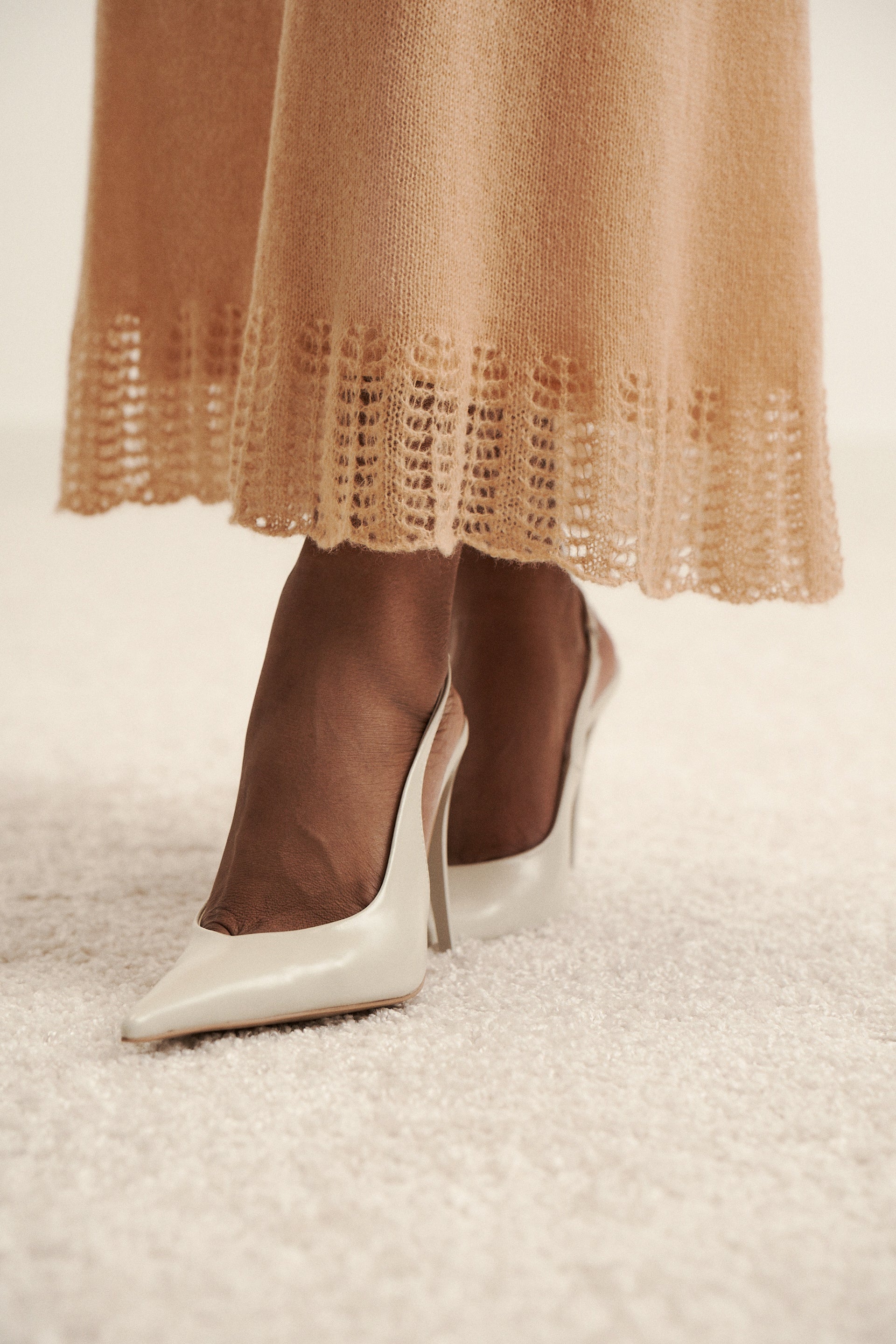 DIORA alpaca wool skirt with lace hem, peach