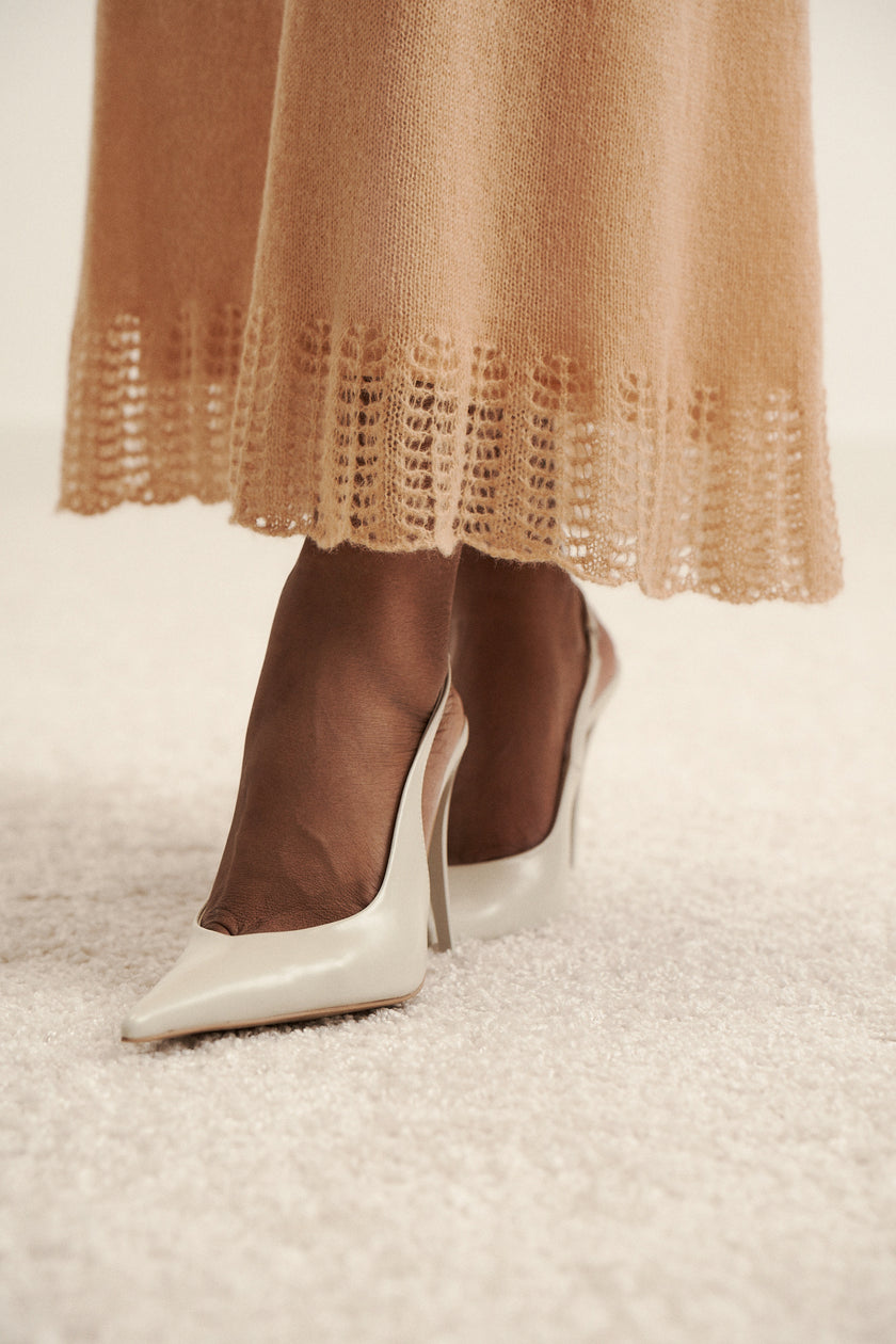 DIORA alpaca wool skirt with lace hem, peach