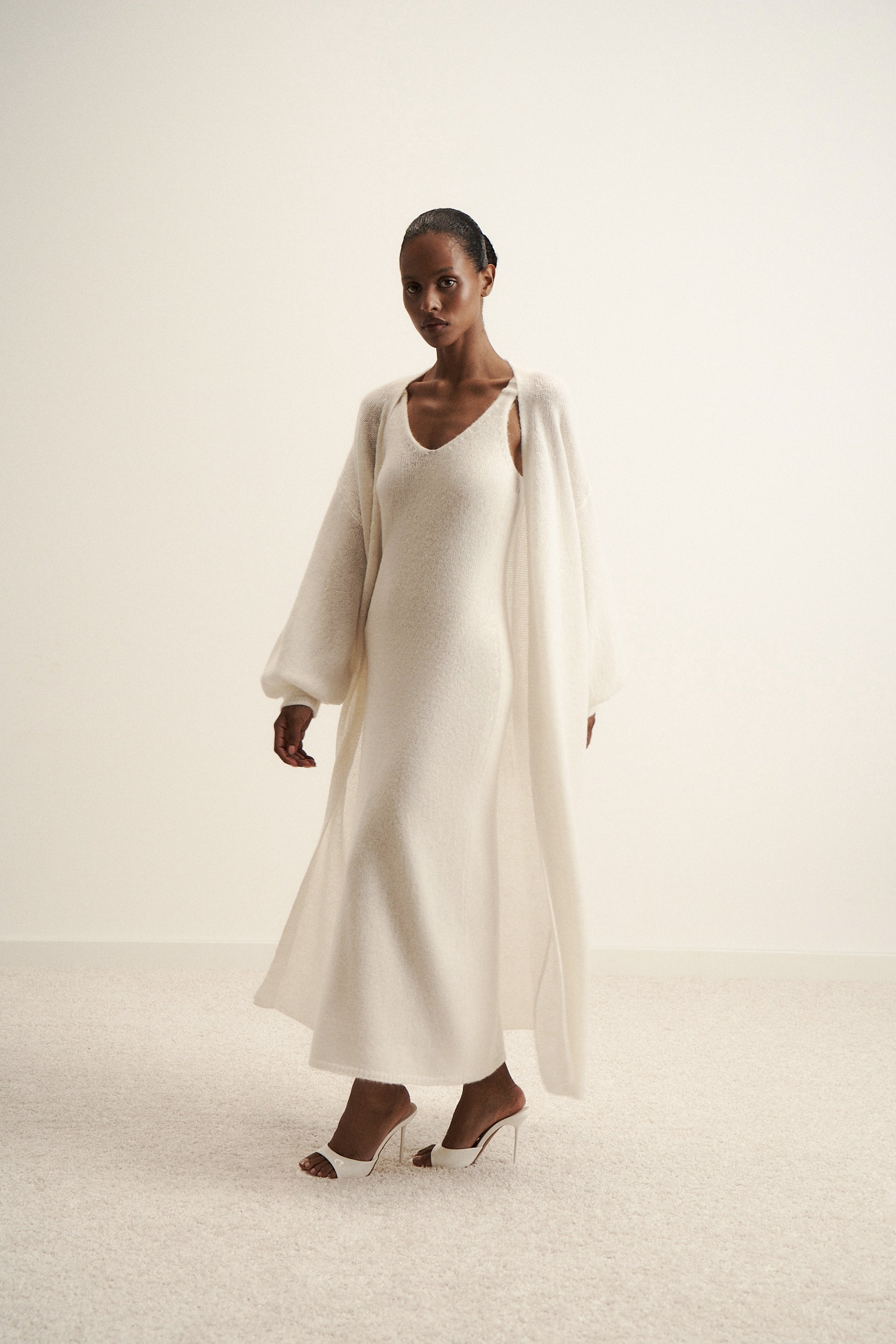 DIORA alpaca long cardigan, milk