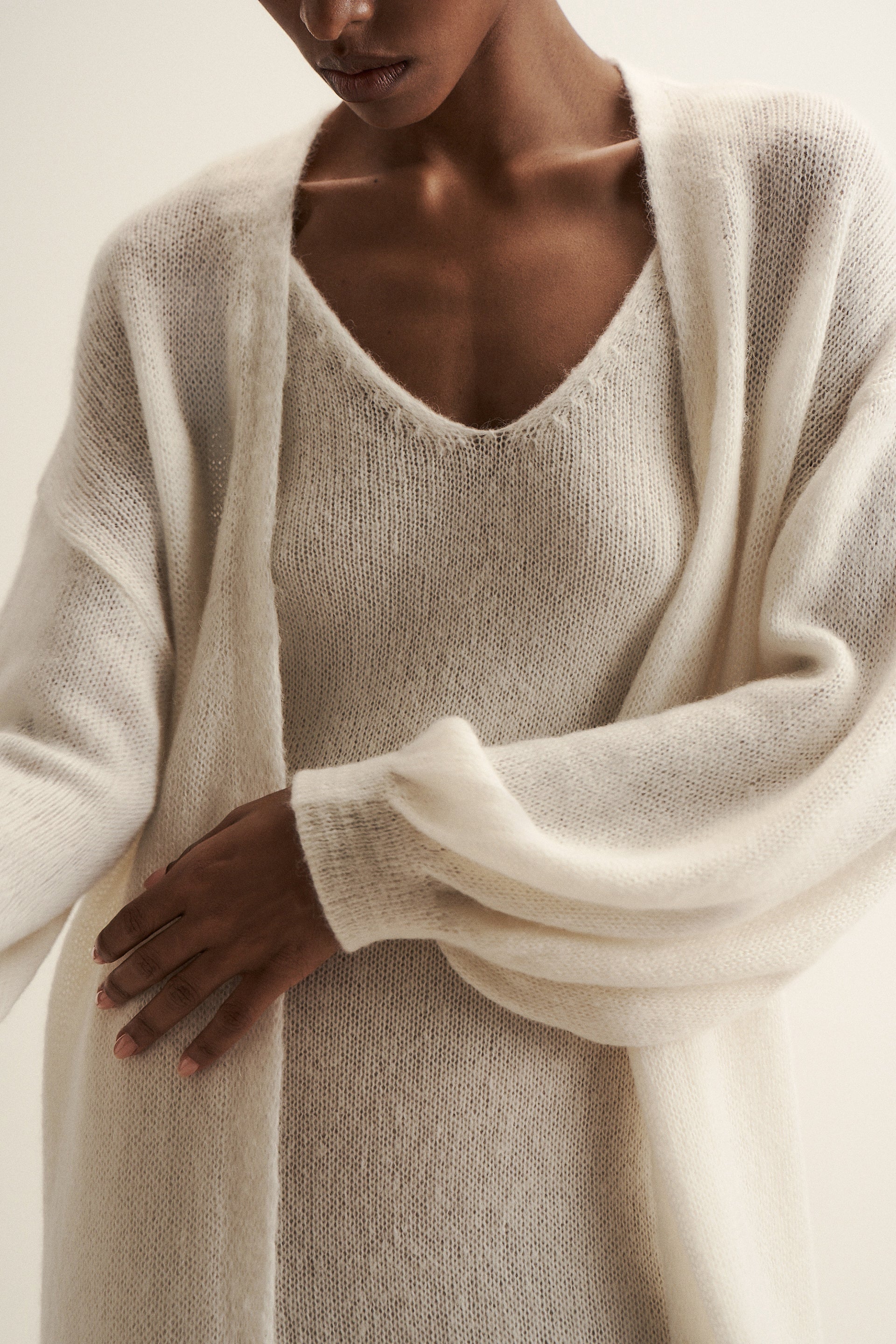 DIORA alpaca long cardigan, milk