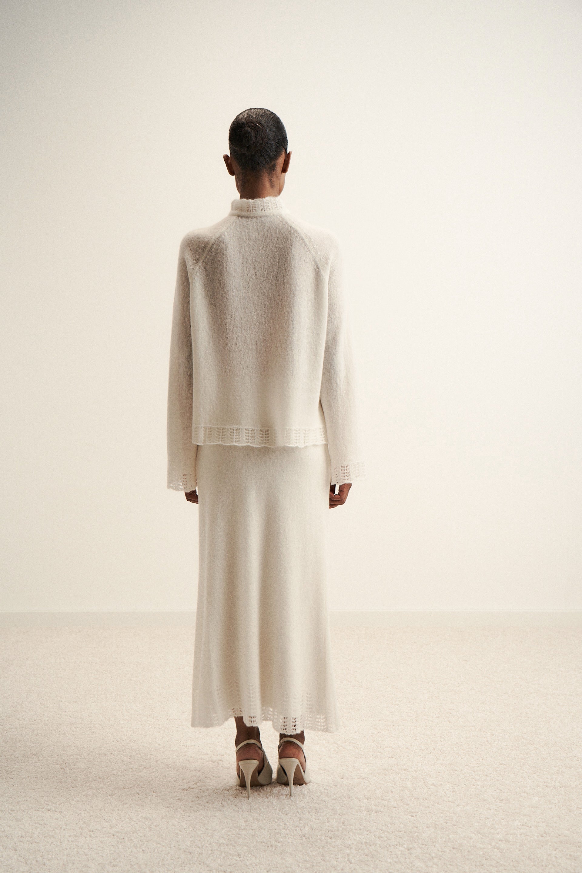 DIORA alpaca wool skirt with lace hem, milk