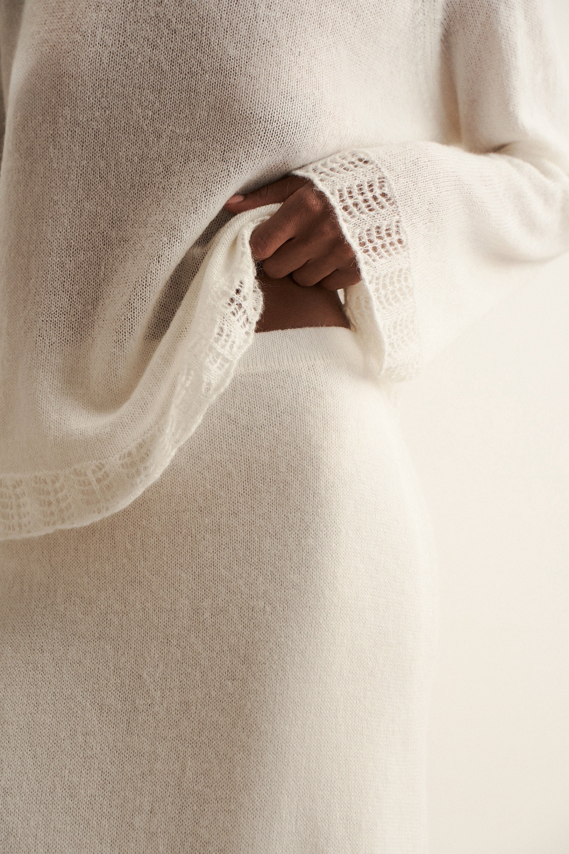 DIORA alpaca wool skirt with lace hem, milk