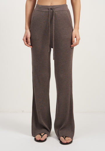 Paloma wide leg relaxed fit merino wool pants, mocha