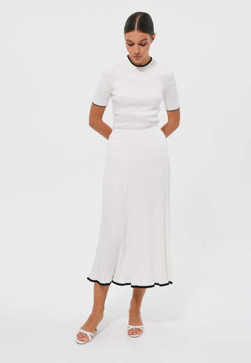 COLETTE A-line skirt with contrast trim, white